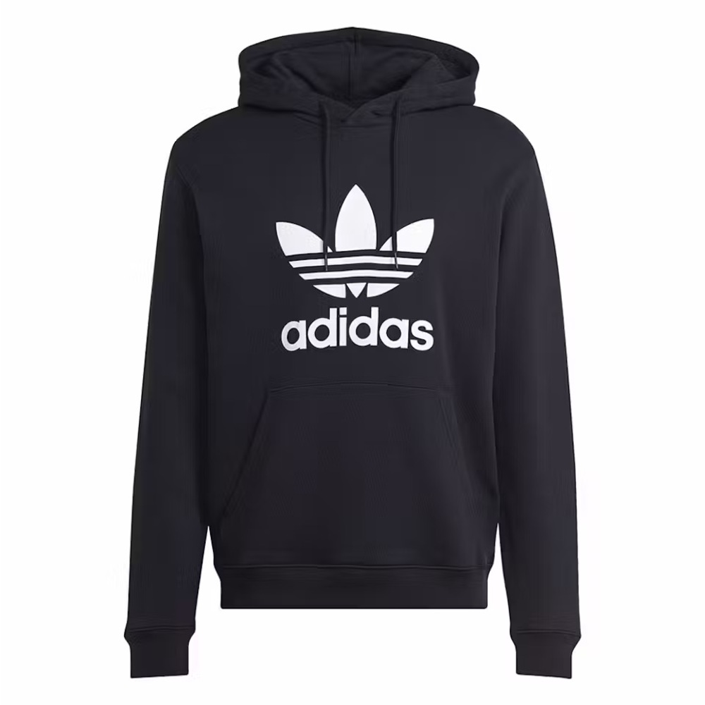 Adidas Men's Black and White Trefoil Hoodie